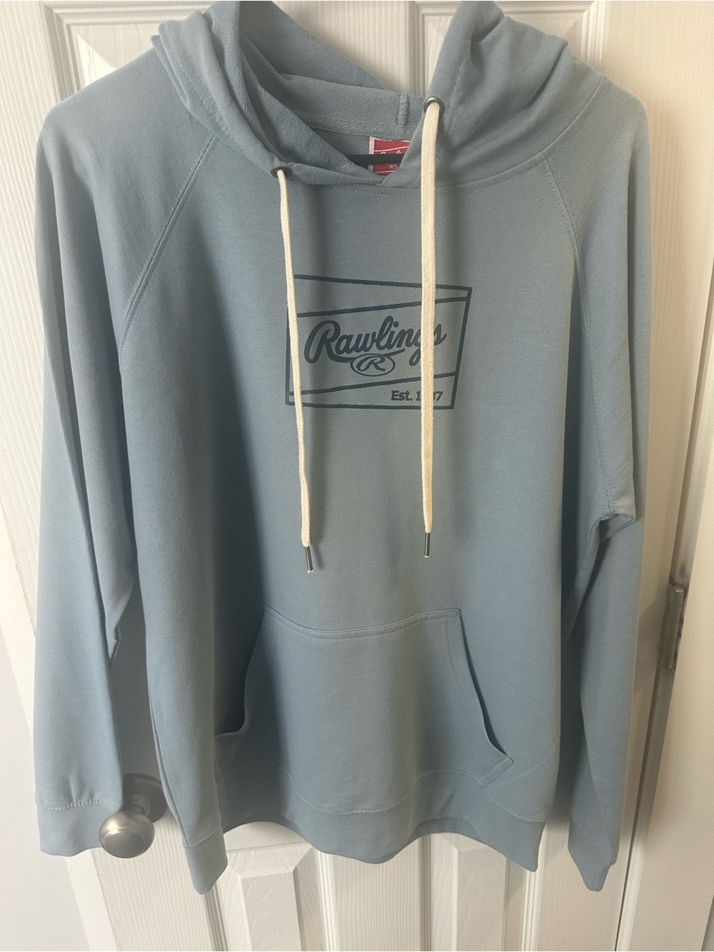 Rawlings Men's Powder Blue Pullover Hoodie with Cream Drawstrings